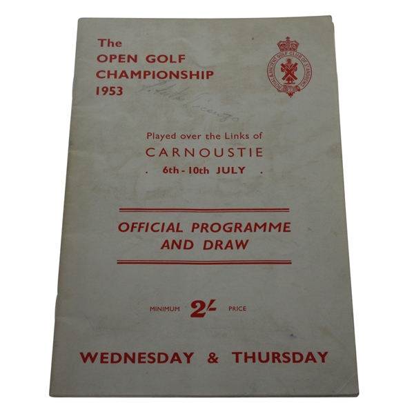 1953 Open Championship at Carnoustie Program - Wed & Thurs - Robert de Vicenzo Signed JSA ALOA