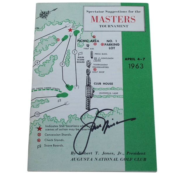 Jack Nicklaus Signed 1963 Masters Spectator Guide - Jacks First Masters Win JSA ALOA