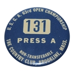 1963 US Open at The Country Club - Brookline - Press A #131 Badge