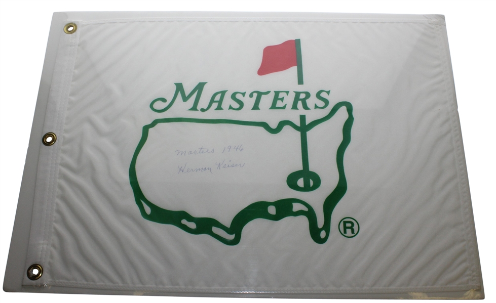 Herman Keiser Signed Early 1990s White Masters Flag JSA ALOA