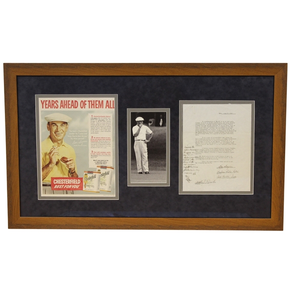 Ben Hogan Signed June 17, 1953 Chesterfield Cigarette Original Contract W/Handwritten Amendment - Framed JSA ALOA
