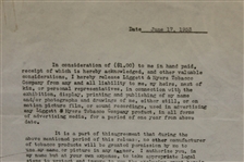 Ben Hogan Signed June 17, 1953 Chesterfield Cigarette Original Contract W/Handwritten Amendment - Framed JSA ALOA