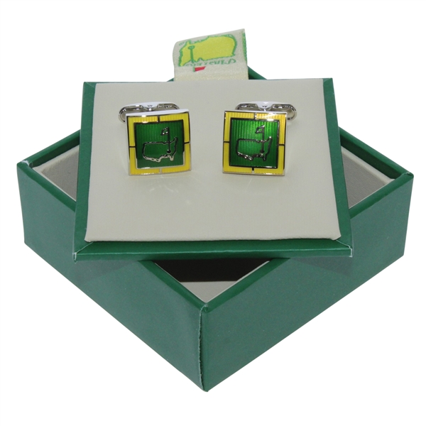 Masters Undated Green and Yellow Enamel Logo Cuff Links