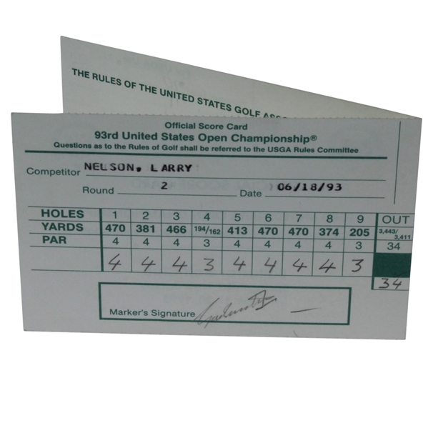Seve Ballesteros & Larry Nelson Signed 1993 Official US Open Used Scorecard JSA ALOA