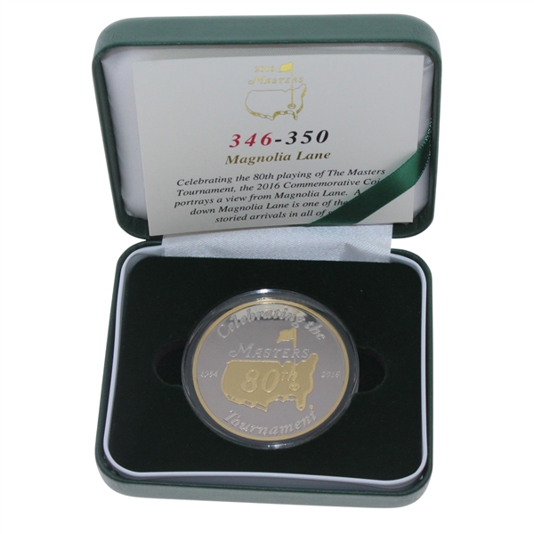 2016 Masters Tournament 80th Anniversary Ltd Ed #346/350 Coin - Magnolia Lane 