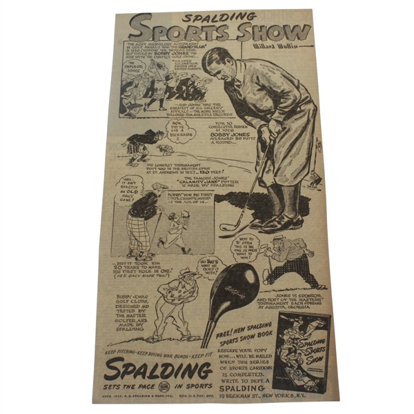 Bobby Jones 1945 Spalding Sports Show Golf Newspaper Advertisement Sketch