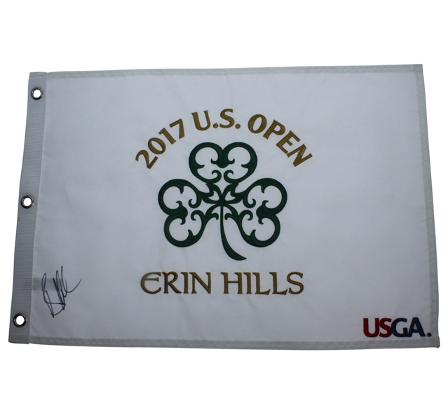 Brooks Koepka Signed 2017 US Open at Erin Hills Embroidered White Flag JSA ALOA