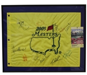 Multi-Signed 2005 Masters Embroidered Flag - 8 Major Winners - Framed JSA ALOA