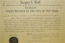 Rodman Wanamaker (Founder PGA Champ.) Signed 1918 NYC Police Commission Document FULL JSA #X91823