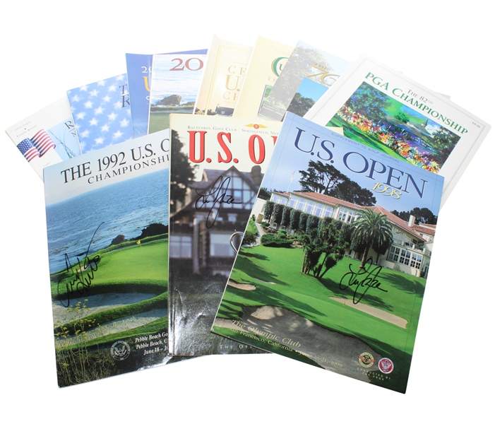 Nine Major Championship Programs Plus Two Ryder Cup Programs - Three Signed JSA ALOA