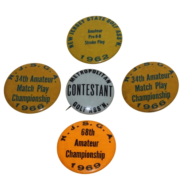1960s Misc. New Jersey State Golf Assoc. Amateur Championship Pins - MGA, 1966 (x2), 1962, 1969