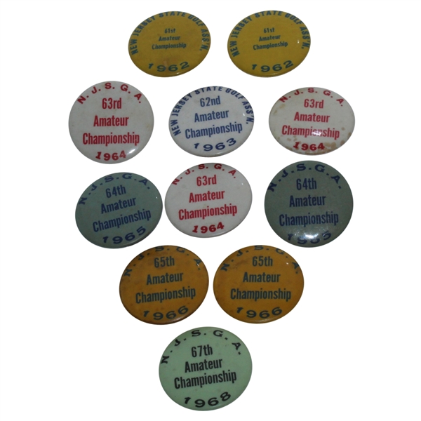 New Jersey State Golf Assoc. Amateur Championship Pins - 1962-1966 & 1968 - 11 Pins