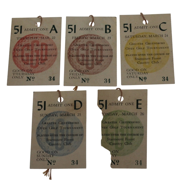 1951 Greater Greensboro Thursday-Monday Ticket Set