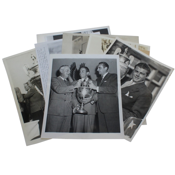 Eight British Amateur Champs with Trophies Wire Photos - 1935, 38, 48, 51, 58-59, 63, & 66
