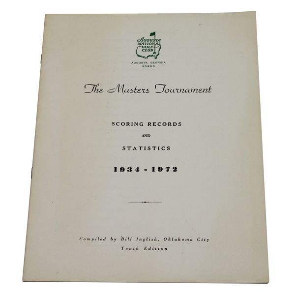 1934-1972 Masters Tournament Scoring Records & Statistics Booklet - 10th Edition