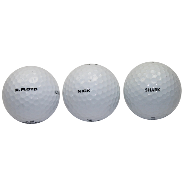 Lot of Three Personal Player Golf Balls - Nick Faldo, Greg Norman, and Ray Floyd