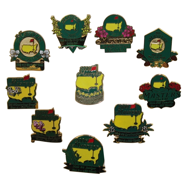 Lot of Ten Masters Commemorative Pins - 2003, 2004, 2006, & 2008-2014