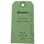 1935 Pinehurst Country Club Member Ticket - March 27-29