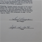 Ben Hogan Signed 1976 World Golf Hall of Fame Consent Form JSA ALOA