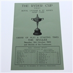 1961 The Ryder Cup at Royal Lytham & St Annes Program with Saturday Schedule/Pairing Sheet