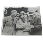1935 A.P. Wire Photo of Craig Wood, Gene Sarazen, & Grantland Rice at Masters Tournament