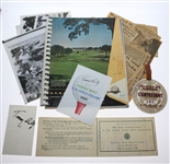 1958 US Open Program, Contestant Bag Tag, Photo, Clippings, Scorecard, & Tommy Bolt Autos JSA ALOA