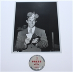 1942 Los Angeles Open Ben Hogan Champ Wire Photo with Press Pass Badge 