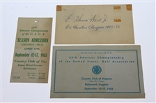 1955 US Amateur Program, Ticket, Scorecard, Entry Form, & Harvie Ward Signed 3x5 JSA ALOA