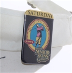Arnold Palmer, Jack Nicklaus, & Ray Floyd Signed Skins Game Visor with Badge JSA ALOA
