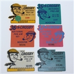 Six Bing Crosby National Pro-Am Booster Badges 1974, 1976-1980 - Roth Collection