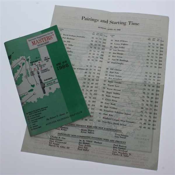 1986 Masters Spec Guide & 1986 Masters Sunday Pairing Sheet - Roth Collection