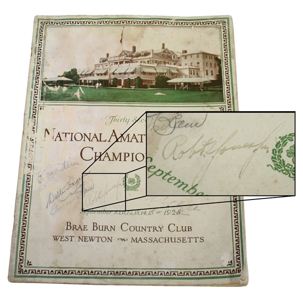 Bobby Jones Signed 1928 US Amateur at Brae Burn CC Program - Rare JSA FULL #Z54632