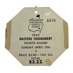 1942 Masters Sunday Ticket Signed by Bobby Jones, Craig Wood, Hogan, & Nelson JSA ALOA