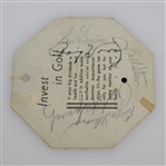 1942 Masters Sunday Ticket Signed by Bobby Jones, Craig Wood, Hogan, & Nelson JSA ALOA
