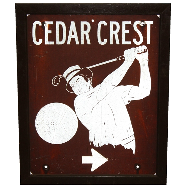 Circa 1950s Cedar Crest Course Hung Golf Sign - Site of 1927 PGA - Tilly Designed Course - Framed