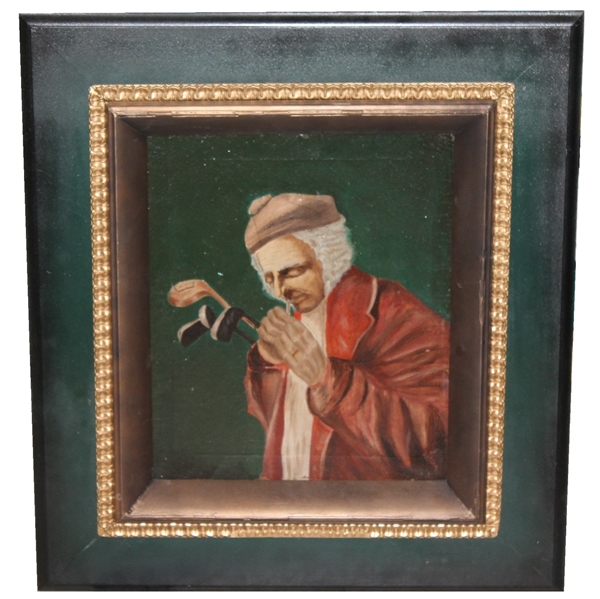 Golf Themed Caddie Original Oil Painting Encased on 100+ Year Old Frame