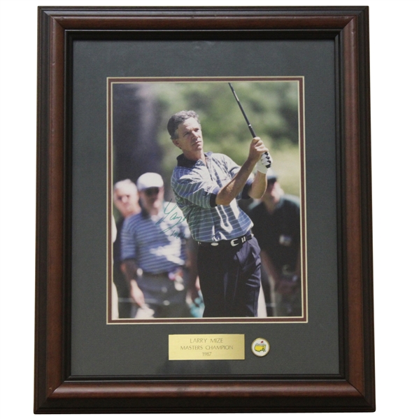 Larry Mize Signed Masters Shot Display with Notation - Framed JSA ALOA