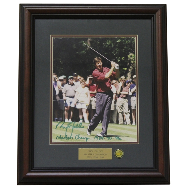 Nick Faldo Signed Masters Shot Display with Notation - Framed JSA ALOA