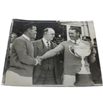 1928 PGA Championship Black and White Wire Photo - Espinosa and Diegel with Trophy