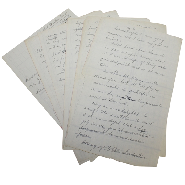 Ben Hogans 6-Page Personal Handwritten Notes on Seminole Golf Club JSA ALOA