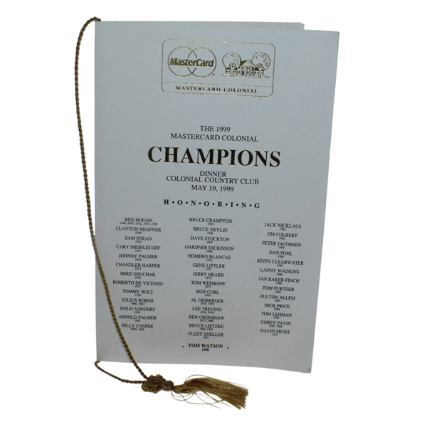 1999 Mastercard Colonial Champions Dinner Program/Menu