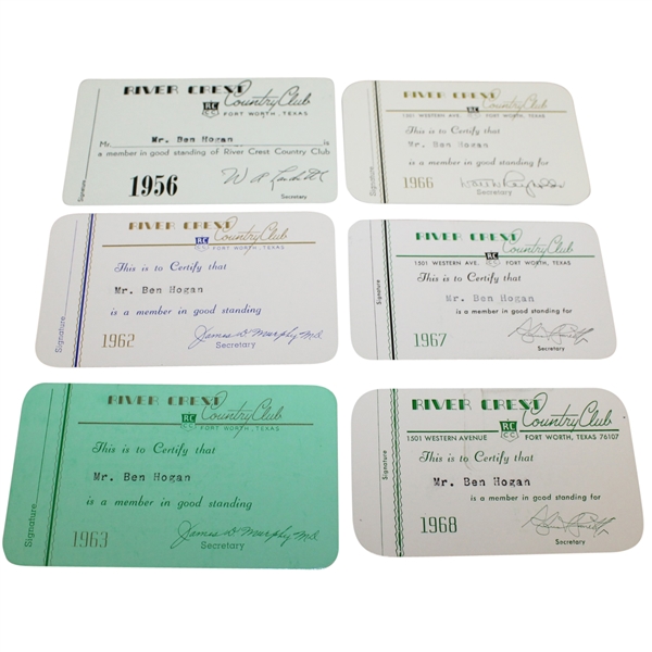Ben Hogans River Crest Country Club Membership Cards - Six Cards