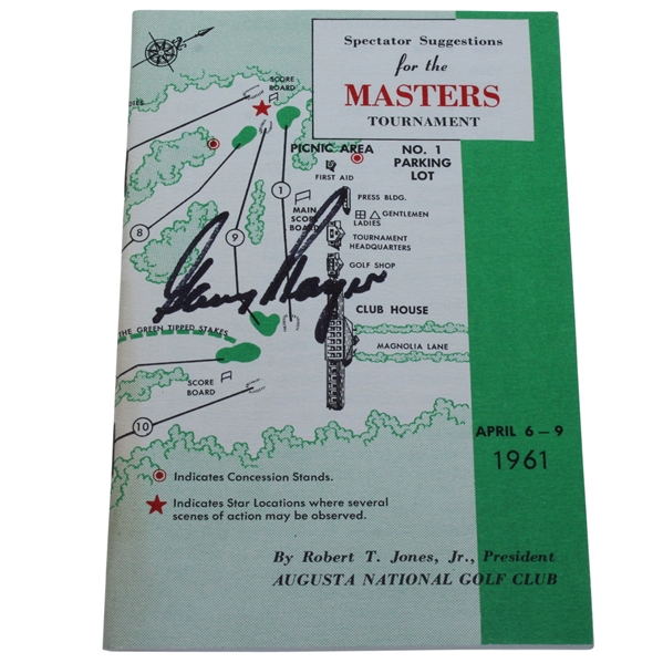 Gary Player Signed 1961 Masters Spectator Guide - Players First Masters Title JSA ALOA