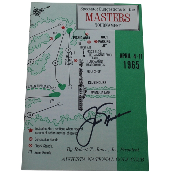 Jack Nicklaus Signed 1965 Masters Spectator Guide - Jacks Second Masters Win JSA ALOA