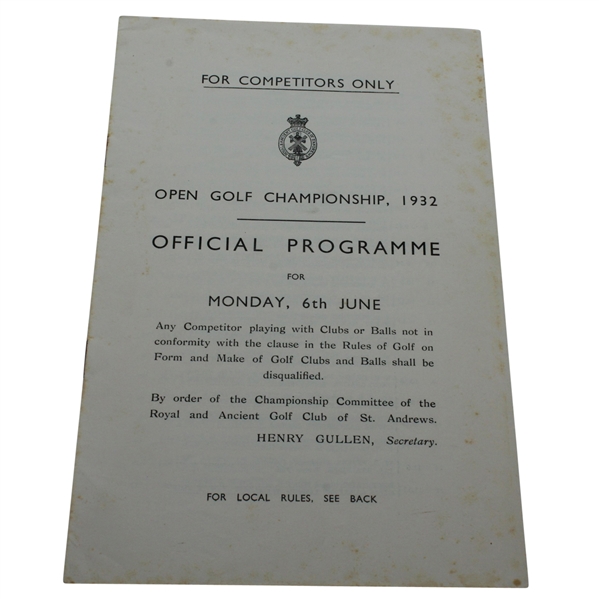 1932 Open Championship at Princes GC Monday Program - Gene Sarazen Win
