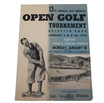 1938 LA Open Tournament at Griffith Park Monday Pairing & Start Schedule Program
