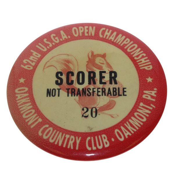 1962 US Open at Oakmont Scorers Badge - Jack Beats Arnie