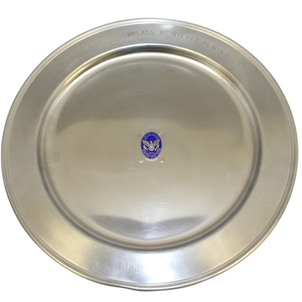 1974 Senior Golf Association Pebble Beach Spyglass Gorham Pewter Trophy Plate