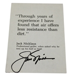 Jack Nicklaus Signed Inspirational Quote Card JSA ALOA