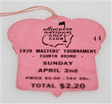 1939 Masters Sunday Final Round Ticket #44 - Seldom Seen Ticket Adverse Weather!